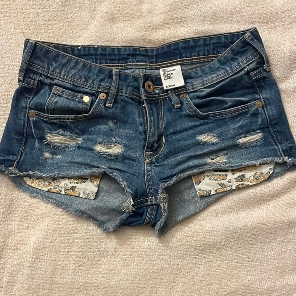 Stylish Blue Distressed Denim Shorts brand & denim